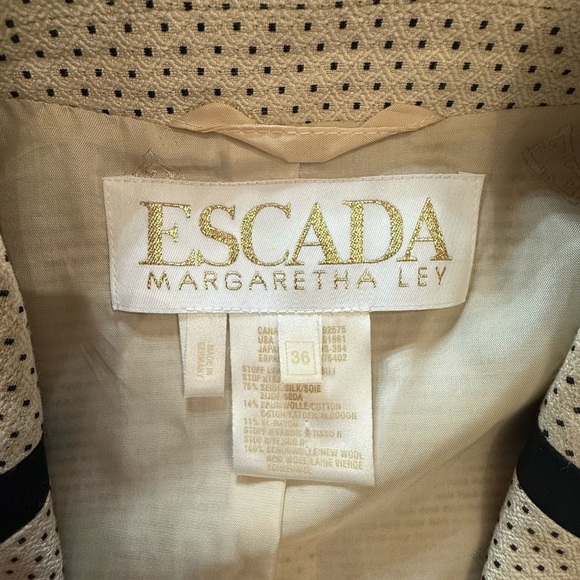 Escada Margaretha Ley Silk Wool Polka Dot Blazer Black Trim Old Money Chic EU 36 - Picture 4 of 17